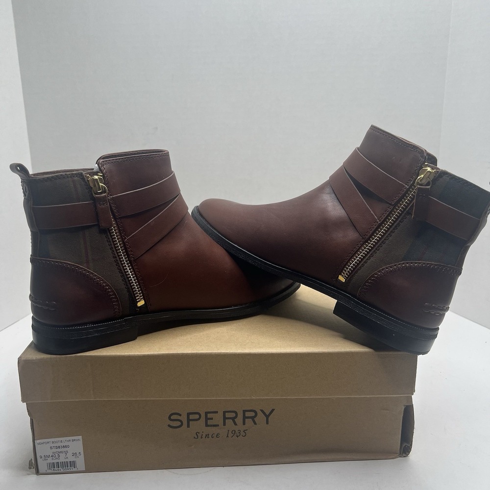 Sperry Top-Sider Seaport Bootie Brown Leather Ankle Boots Womens 9.5 M STS83860